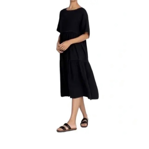 Johnny Was Dresses & Skirts - CALME By Johnny Was Raglan Tiered Gauze Black Midi Dress Size XS/S $138